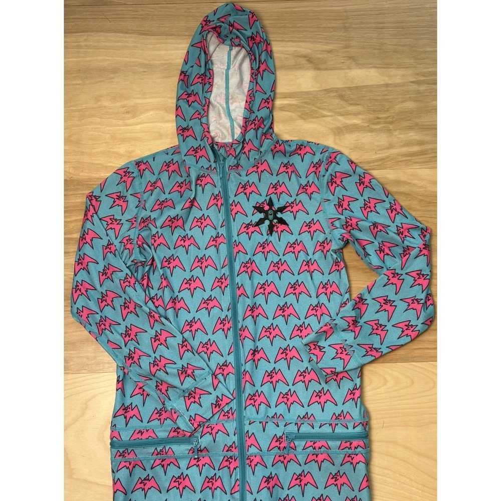 Airblaster One‎ Piece Ninja Suit Youth M 8-10 Blue Pink Bat Print Hooded Camping
